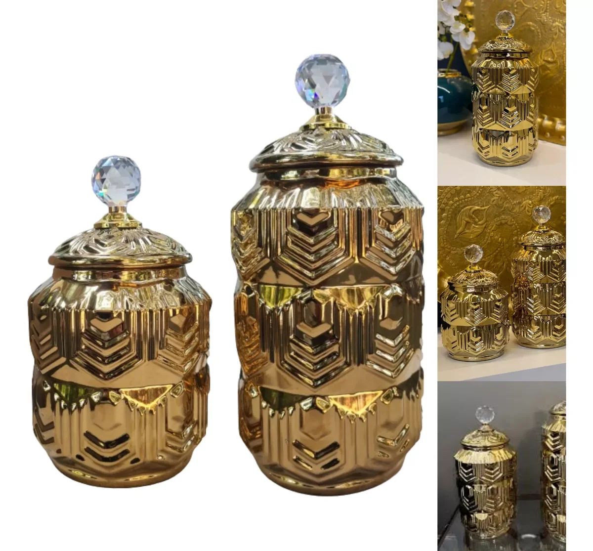 Ver imagem 5 de Jogo 2 Vasos Potiche Dourado Luxo 32x16 25x16