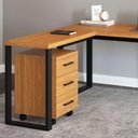 Ver imagem 3 de Mesa de Escritório em L Estilo Industrial com Gaveteiro Freijó Preto Pradel