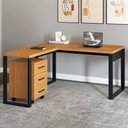 Ver imagem 1 de Mesa de Escritório em L Estilo Industrial com Gaveteiro Freijó Preto Pradel