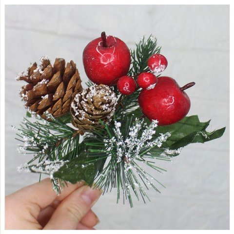 Kit 10 Ramos Maçã Decoração Natal Artificial com Detalhes Branco 17cm