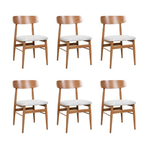 Kit 6 Cadeiras de Jantar Delta Estrutura Aço Carbono Laminado Natural com Estofado Linho Cru