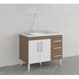 Balcão de Cozinha 100% MDF Flex 94 cm Amendoa/Branco - Mgm - 1