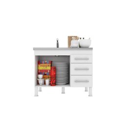 Balcão de Cozinha 100% MDF Flex 94 cm Amendoa/Branco - Mgm - 3