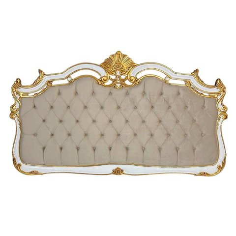 Cabeceira de Cama King Imperial Cinza com Laca Branca e Detalhes Dourado