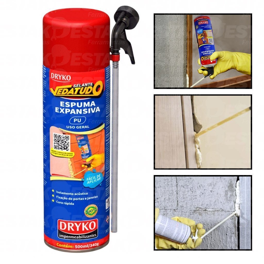 Kit 6 Unidades Espuma Expansiva Para Vedação Isolação Vedatudo 500ml Dryko - 3