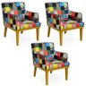 Kit 03 Poltronas Decorativa Para Sala de Estar Beatriz Patchwork - Lyam Decor - 1