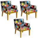 Ver imagem 1 de Kit 03 Poltronas Decorativa Para Sala de Estar Beatriz Patchwork - Lyam Decor