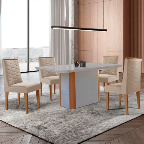 Mesa de Jantar Isadora 120cm Tampo Mdf com Vidro com 4 Cadeiras Safira
