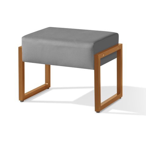 Puff Base Cobre Retangular Ferro 59cm Tecido Veludo Cor:cinza