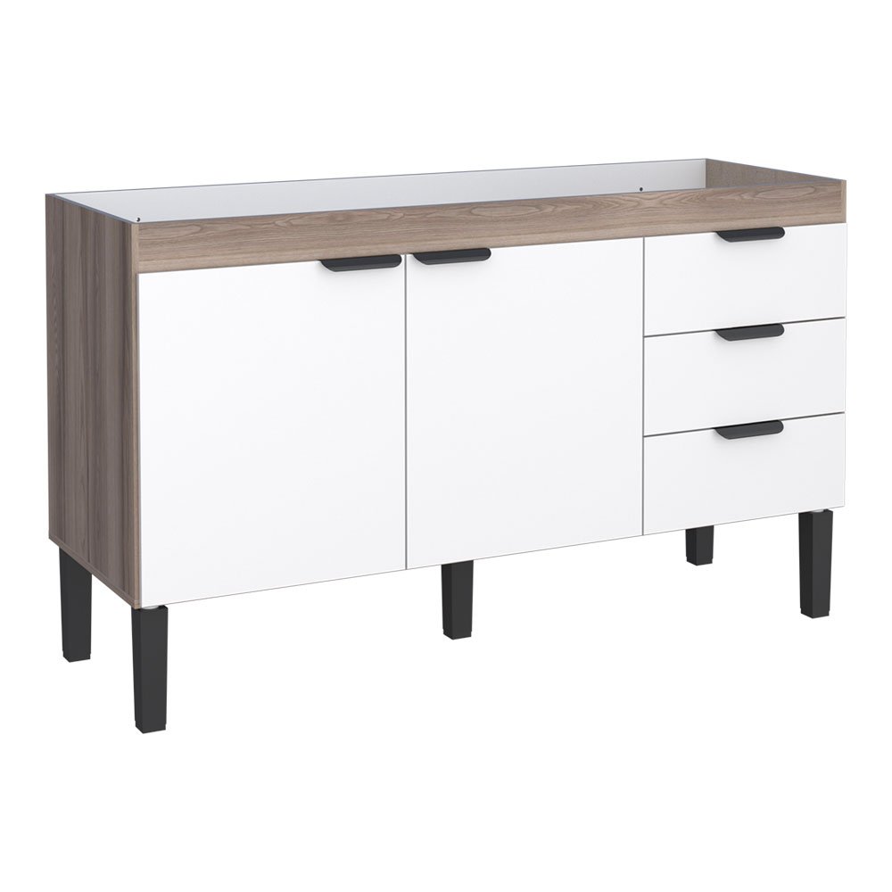 Gabinete de Cozinha Para Pia de 150 em Madeira Flamingo 3 Gavetas Tamarindo/Branco - Cozimax - 1