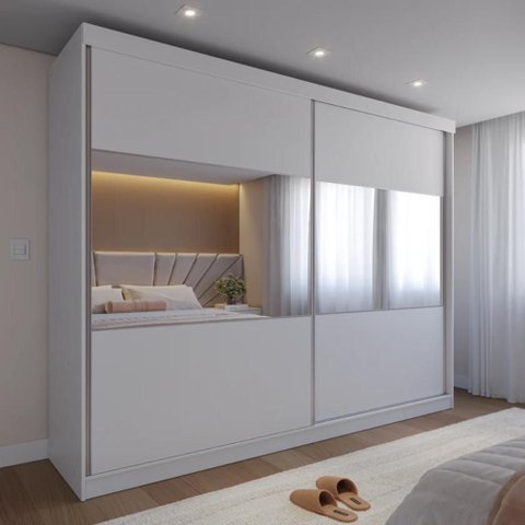 Guarda Roupa Casal 2 Portas de Correr com Espelho Gavino 238cm Branco