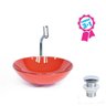Combo 3 em 1 Cuba de Vidro Redonda 31cm Florença + Torneira Algarve + Válvula  Vermelho Ferrari - 2