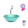 Combo 3 em 1 Cuba de Vidro Redonda 31cm Florença + Torneira Algarve + Válvula Beirute Verde - 2