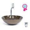 Combo 3 em 1 Cuba de Vidro Redonda 42cm Milão + Torneira Algarve + Válvula Beirute Marrom - 2