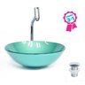 Combo 3 em 1 Cuba de Vidro Redonda 42cm Milão + Torneira Algarve + Válvula Beirute Verde - 2