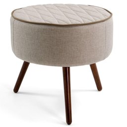 Puff Decorativo Redondo Nina D02 Tressê Bege Pés Palito Rústico D-470 - Lyam Decor - 1