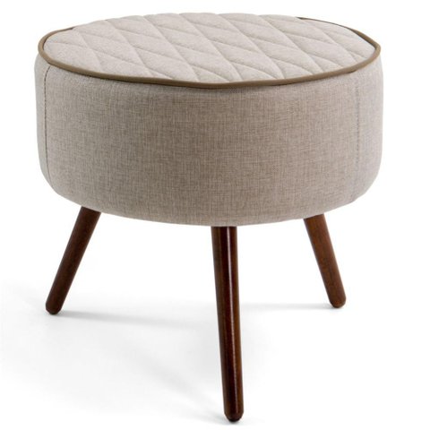 Puff Decorativo Redondo Nina D02 Tressê Bege Pés Palito Rústico D-470 - Lyam Decor