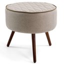 Ver imagem 1 de Puff Decorativo Redondo Nina D02 Tressê Bege Pés Palito Rústico D-470 - Lyam Decor
