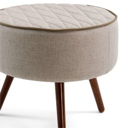 Puff Decorativo Redondo Nina D02 Tressê Bege Pés Palito Rústico D-470 - Lyam Decor - 2