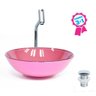 Combo 3 em 1 Cuba de Vidro Redonda 42cm Milão + Torneira Algarve + Válvula Beirute Rosa - 2
