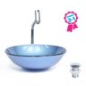 Combo 3 em 1 Cuba de Vidro Redonda 42cm Milão + Torneira Algarve + Válvula Beirute Azul - 2