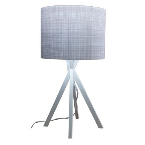 Abajur Base Madeira Branca e Cúpula Tecido Cinza Claro