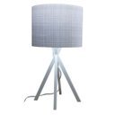 Ver imagem 1 de Abajur Base Madeira Branca e Cúpula Tecido Cinza Claro