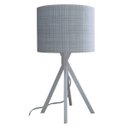 Ver imagem 2 de Abajur Base Madeira Branca e Cúpula Tecido Cinza Claro