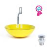 Combo 3 em 1 Cuba de Vidro Redonda 35cm Marsala + Torneira Algarve + Válvula Beirute Amarelo - 2