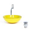 Combo 3 em 1 Cuba de Vidro Redonda 35cm Marsala + Torneira Algarve + Válvula Beirute Amarelo - 1