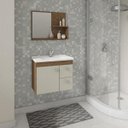 Ver imagem 1 de Gabinete Hortência Toucador de Banheiro C/ Cuba e Espelheira Amêndoa e Off White MGM Móveis