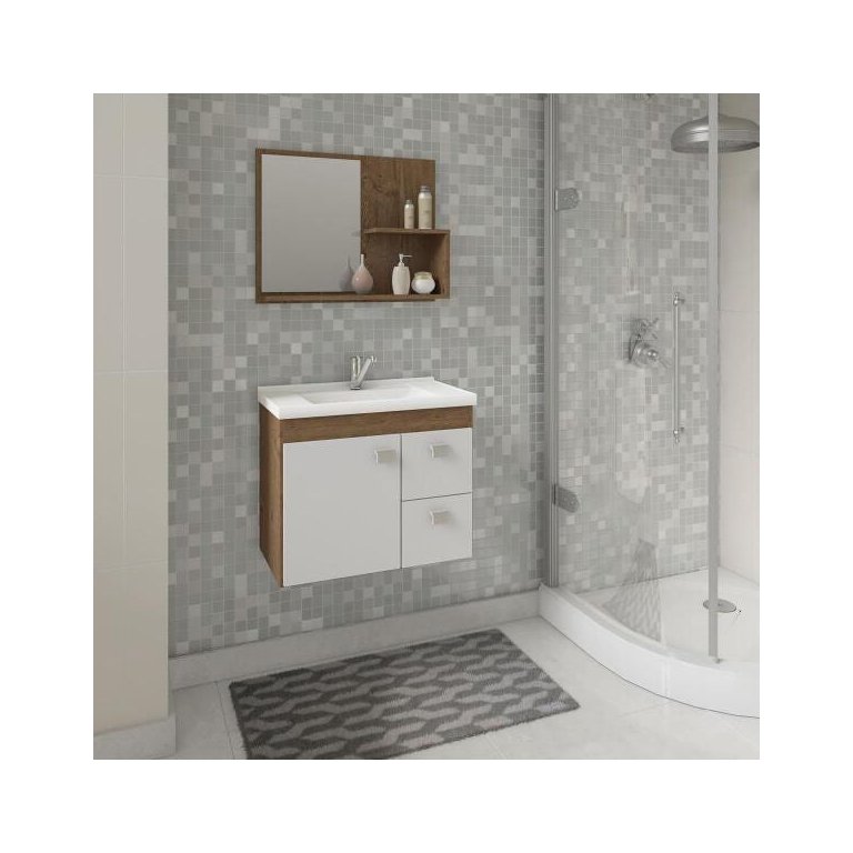Gabinete De Banheiro 100% Mdf Hortencia 55 Cm Com Espelho - Mgm