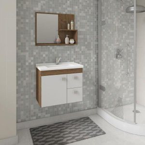 Gabinete De Banheiro 100% Mdf Hortencia 55 Cm Com Espelho - Mgm