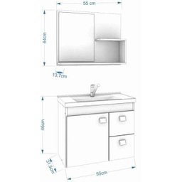 Gabinete Hortência Toucador de Banheiro C/ Cuba e Espelheira Branco e Café MGM Móveis - 2