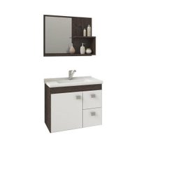 Gabinete Hortência Toucador de Banheiro C/ Cuba e Espelheira Branco e Café MGM Móveis - 4