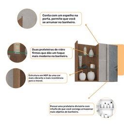 Armario Espelheira de Banheiro 80cm Jasmim MGM Amendoa - 4 Armario Espelheira de Banheiro 80cm Jasmim MGM Amendoa - 4