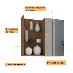 Armario Espelheira de Banheiro 80cm Jasmim MGM Amendoa - 5 Armario Espelheira de Banheiro 80cm Jasmim MGM Amendoa - 5