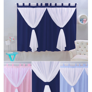 cortina para quarto de bebe menino e menina persiana franzida + voal maternidade