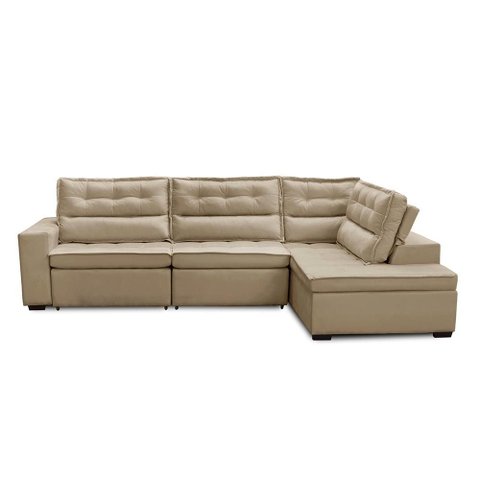 Sofá de Canto Retrátil e Reclinável com Molas 3,00x2,00 Marília Suede Bege Rover & Beato