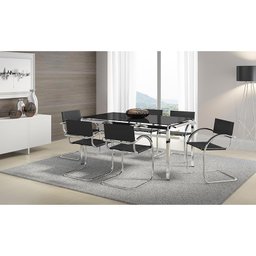 Mesa Com Tampo De Vidro 0328 - Móveis Carraro - Cromado / Preto - 2