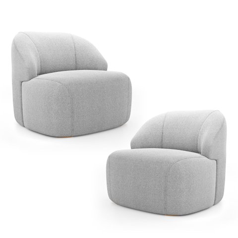 Kit 02 Poltronas Decorativas Kaya Orgânica Bouclê Cinza Claro - Desk Design