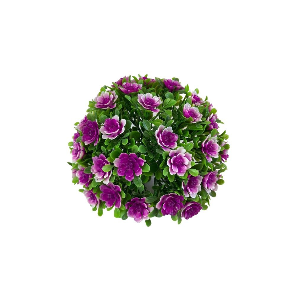 Vaso Trançado com Arranjo de Flores Artificiais - Decoração Cor da Flor:Flor Bola Roxo/Branco - 2