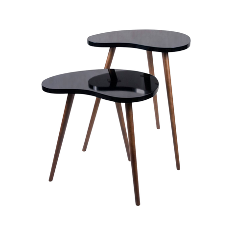 Conjunto de Mesa Lateral Pé Palito Feijão Preta