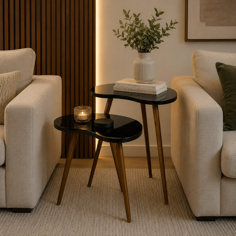 Conjunto de Mesa Lateral Pé Palito Feijão Preta