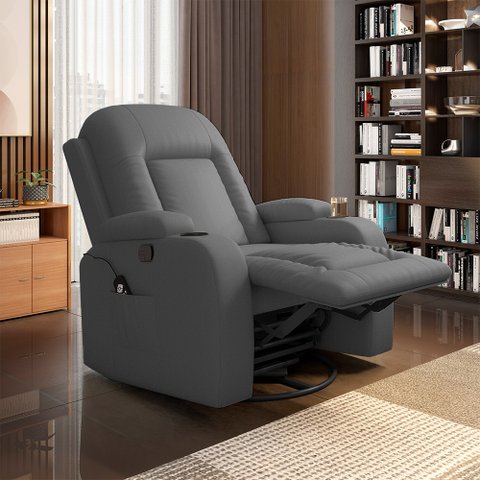 Poltrona do Papai Reclinável Giratória e Balanço Sala de Cinema Crihs com Massagem e Aquecimento PU Azul G23 - Gran Belo