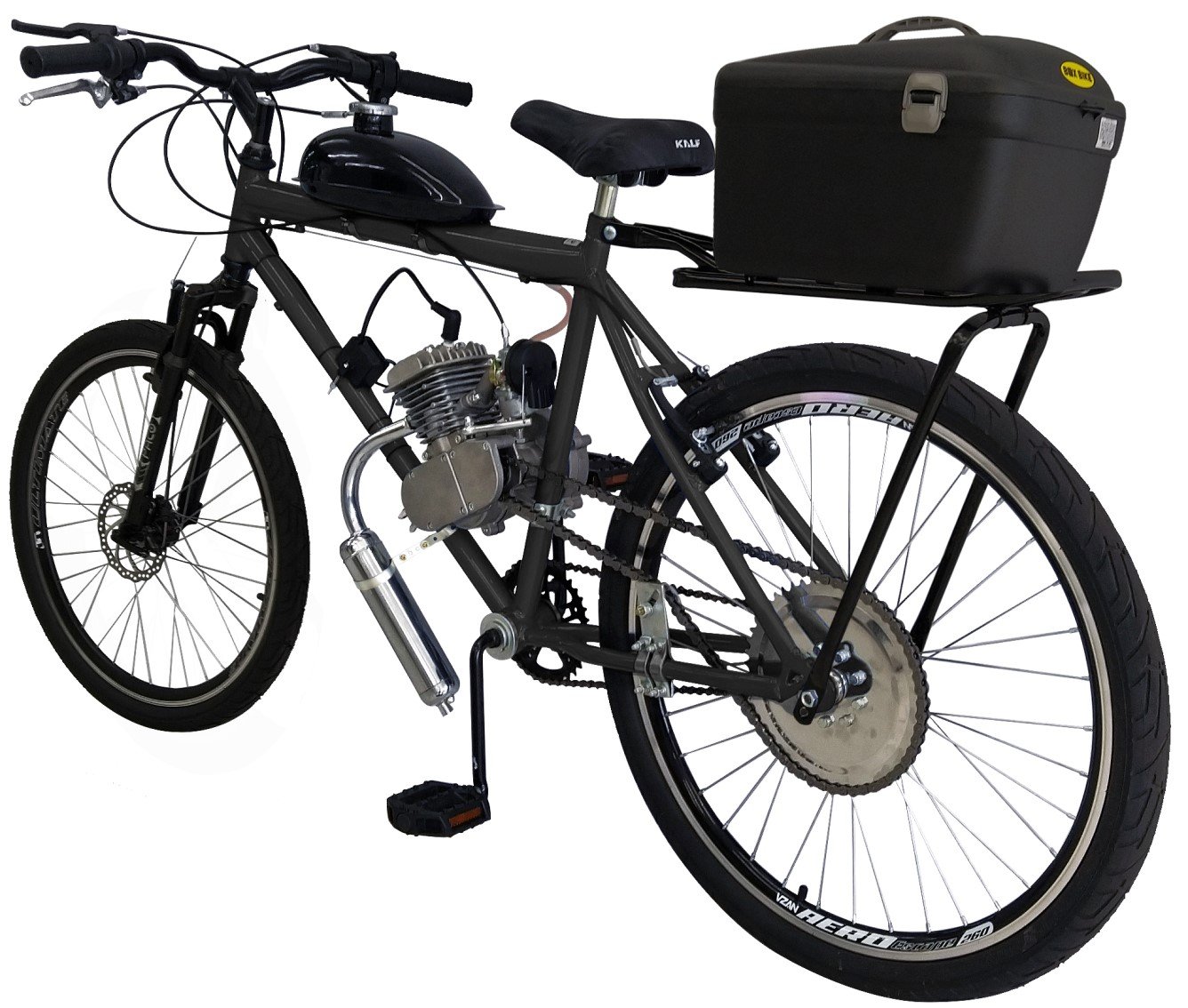 Bicicleta Motorizada80Cc Mtb Freio A Disco/Suspensão - Baú Cargo - 'Preto' - 3