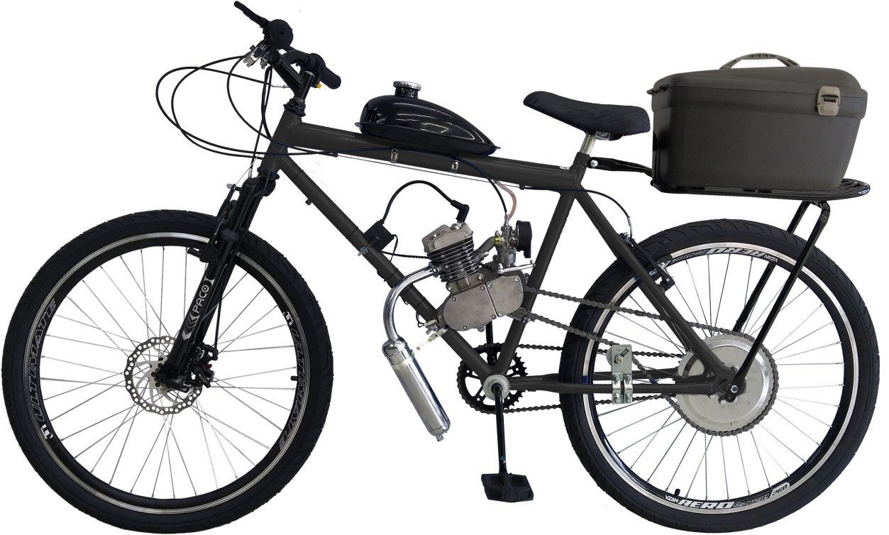 Bicicleta Motorizada80Cc Mtb Freio A Disco/Suspensão - Baú Cargo - 'Preto' - 1