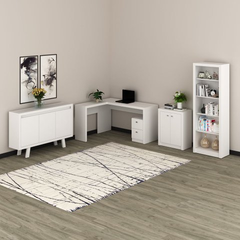 Conjunto de Escritório com Escrivaninha 04 pç CJ43018-045 Tecno Móbili - Branco