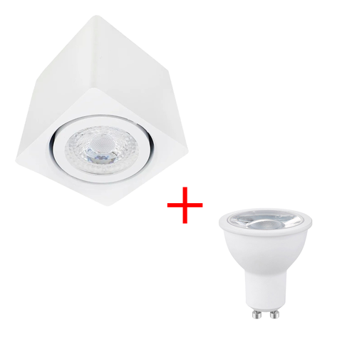 Kit 12 Spot Sobrepor Teto Beiral Para Lâmpada Dicroica Branco Direcionável + 12 Lâmpadas Cor:Branco