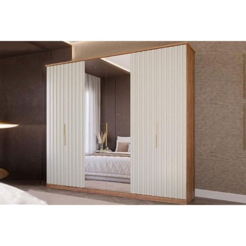Guarda Roupa Casal 6 Portas ( 2 C/ Espelho) e 6 Gavetas La Belle Cinamomo/off White - Panan